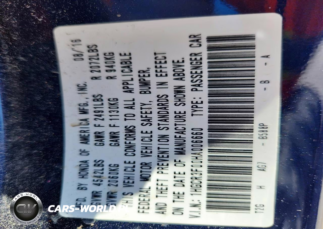 2017 Honda Accord Exl VIN:1HGCR3F00HA006660 - 13