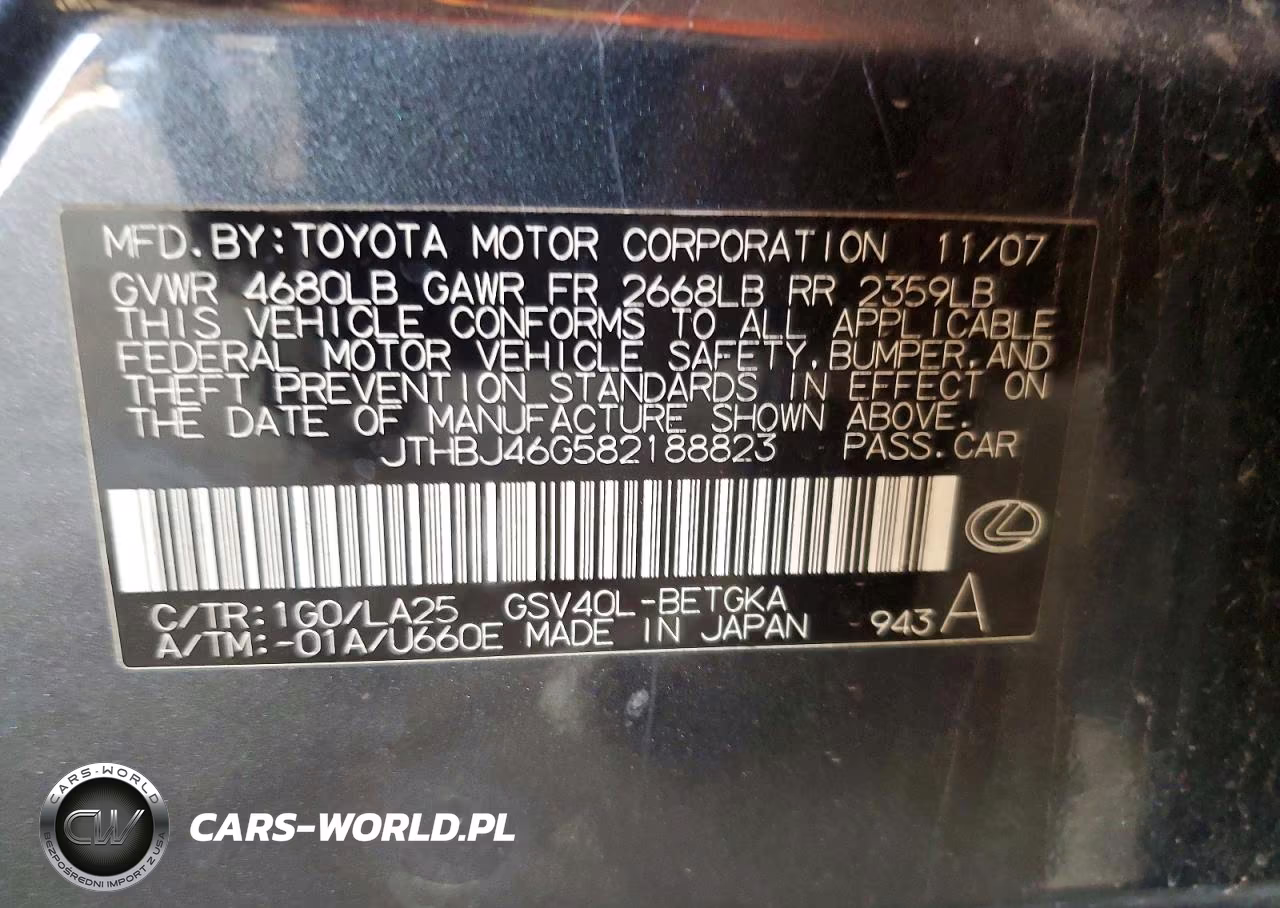 2008 Lexus Es 350 VIN:JTHBJ46G582188823 - 12