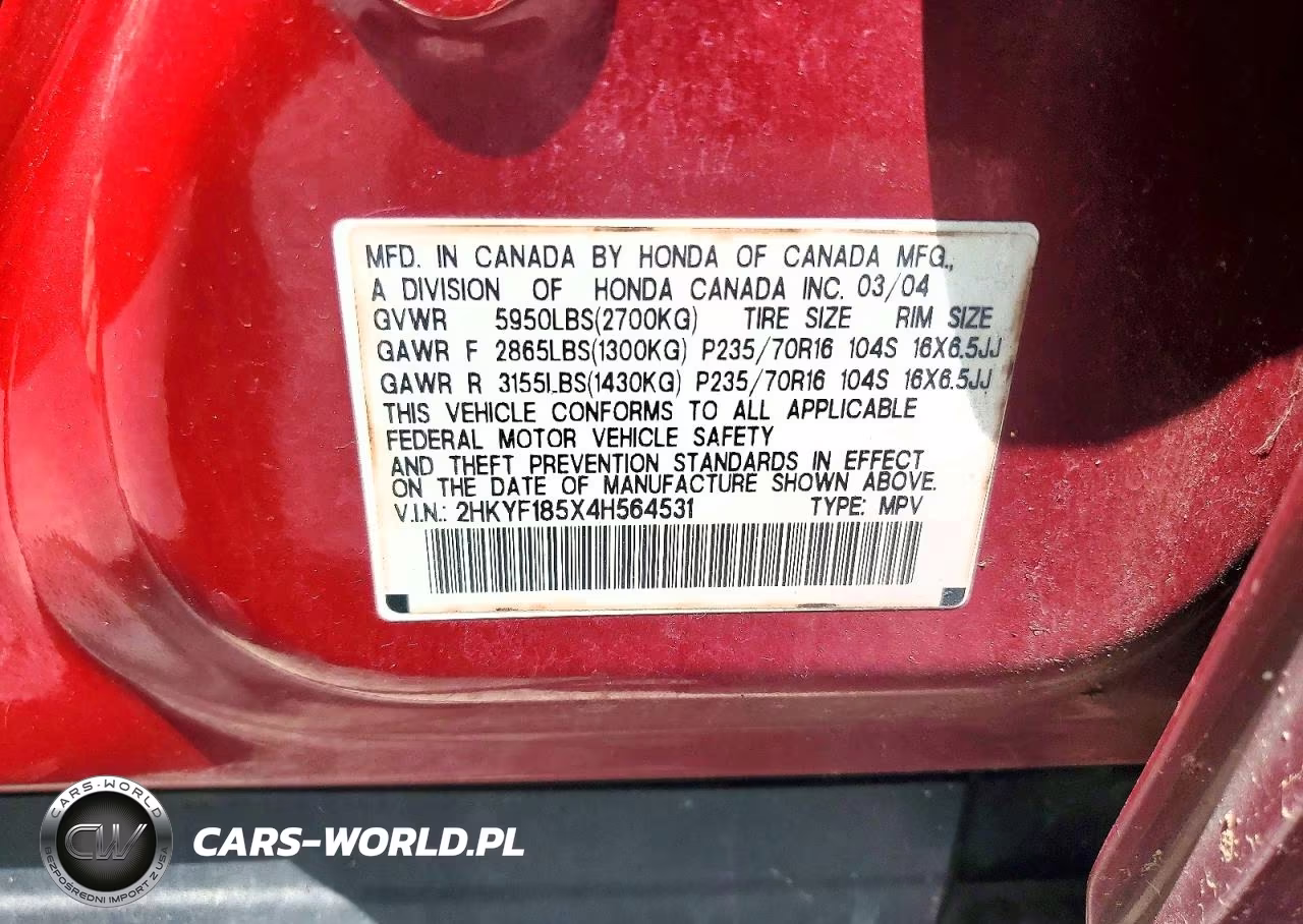 2004 Honda Pilot Exl VIN:2HKYF185X4H564531 - 13