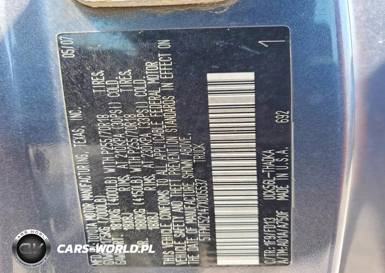 2007 Toyota Tundra Base VIN:5TFMT52147X005537 - 13