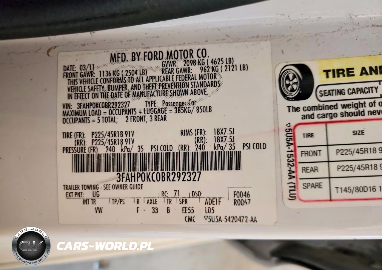 2011 Ford Fusion Sport VIN:3FAHP0KC0BR292327 - 12
