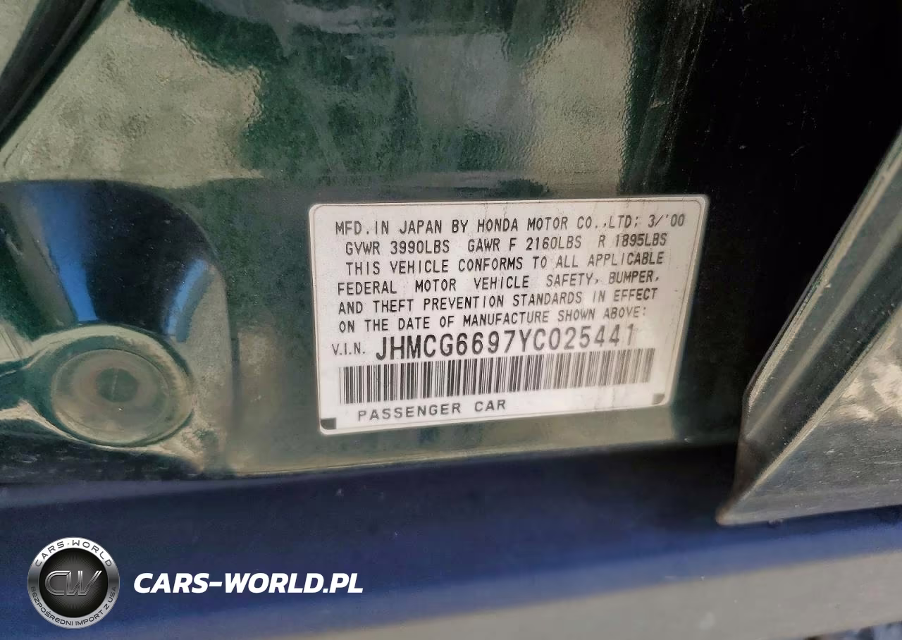 2000 Honda Accord Se VIN:JHMCG6697YC025441 - 13