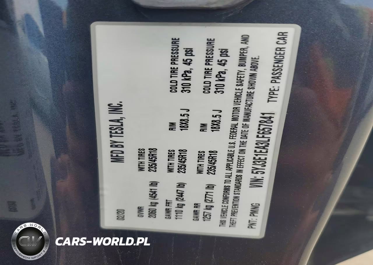 2020 Tesla Model 3 VIN:5YJ3E1EA3LF657841 - 12