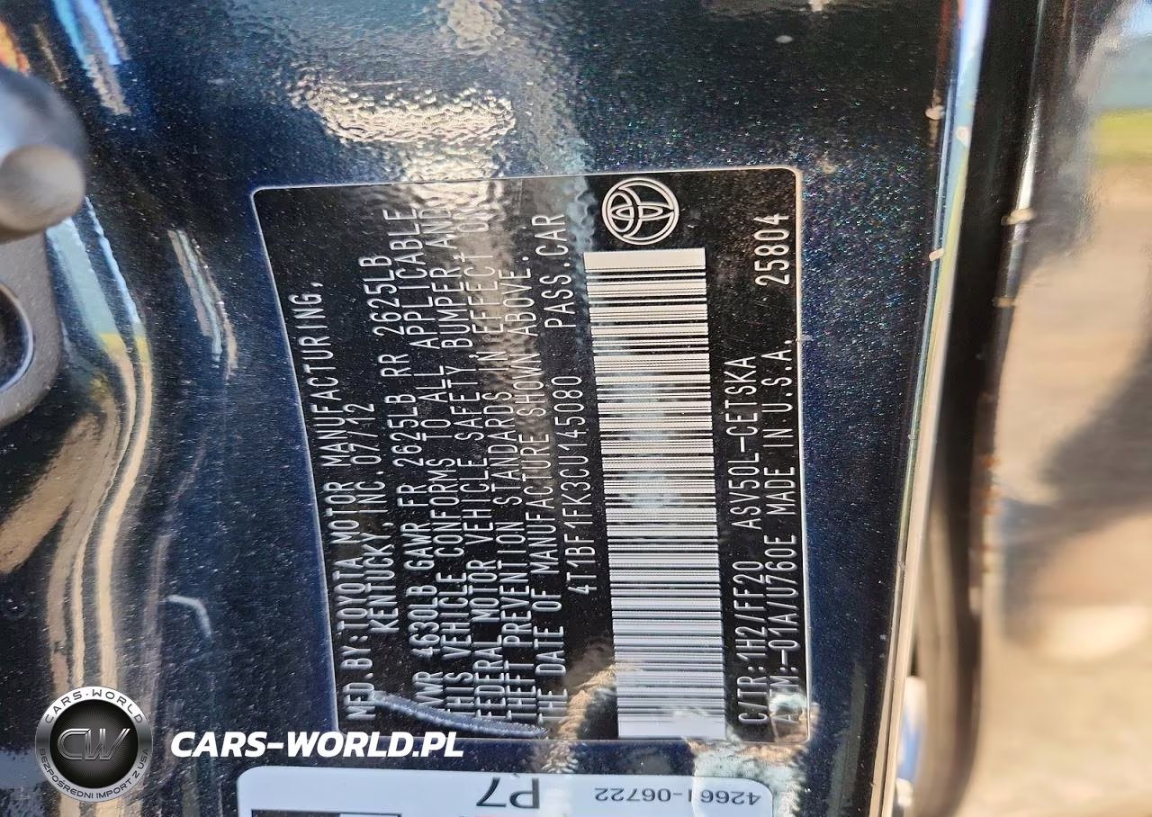 2012 Toyota Camry Se VIN:4T1BF1FK3CU145080 - 12