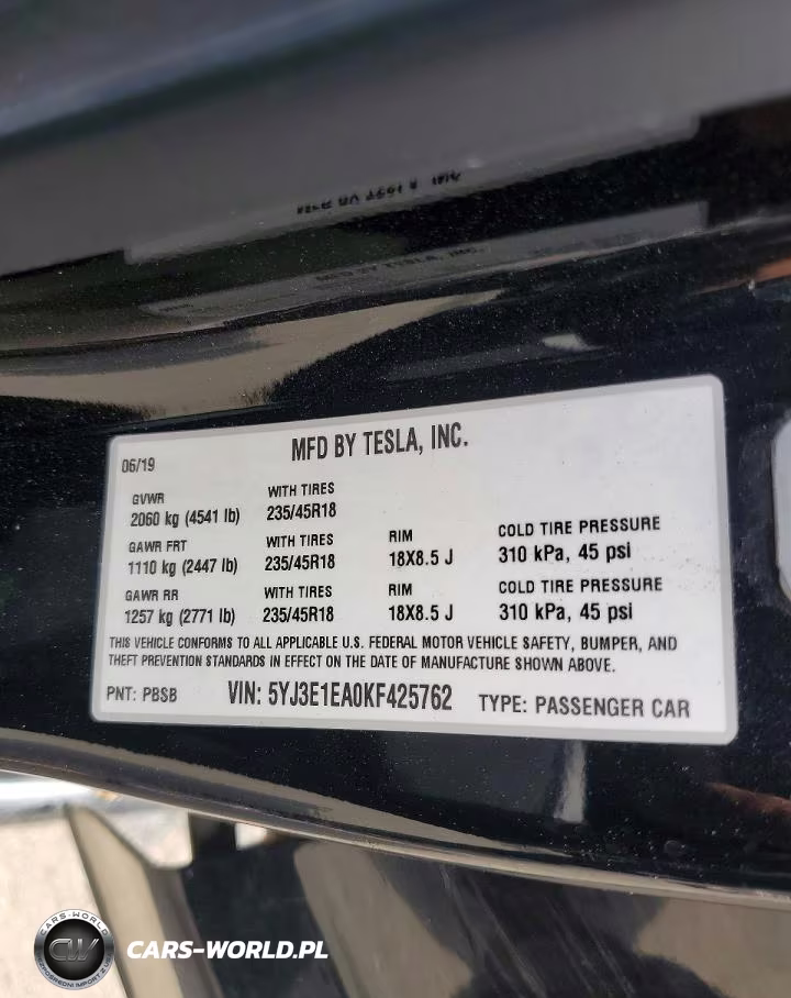 2019 Tesla Model 3 VIN:5YJ3E1EA0KF425762 - 12
