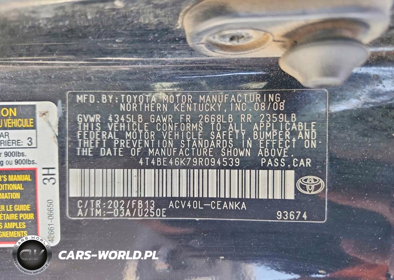 2009 Toyota Camry Le VIN:4T4BE46K79R094539 - 12