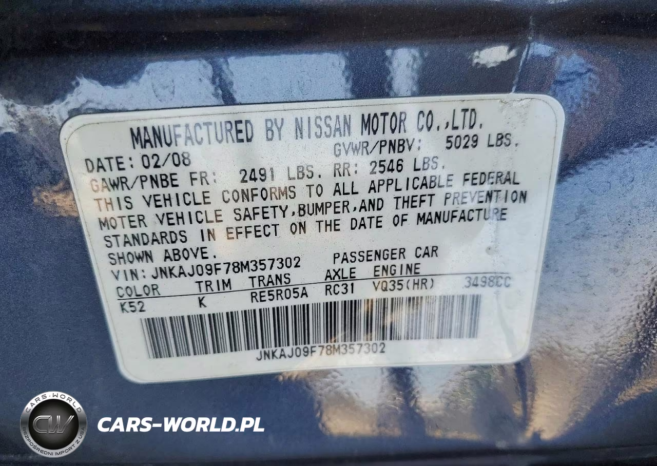 2008 Infi Ex35 VIN:JNKAJ09F78M357302 - 12