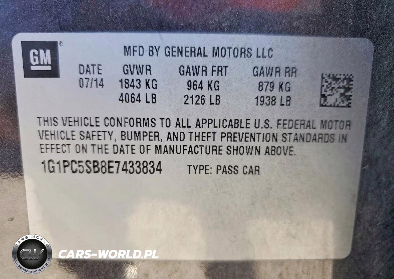 2014 Chevrolet Cruze Lt VIN:1G1PC5SB8E7433834 - 13