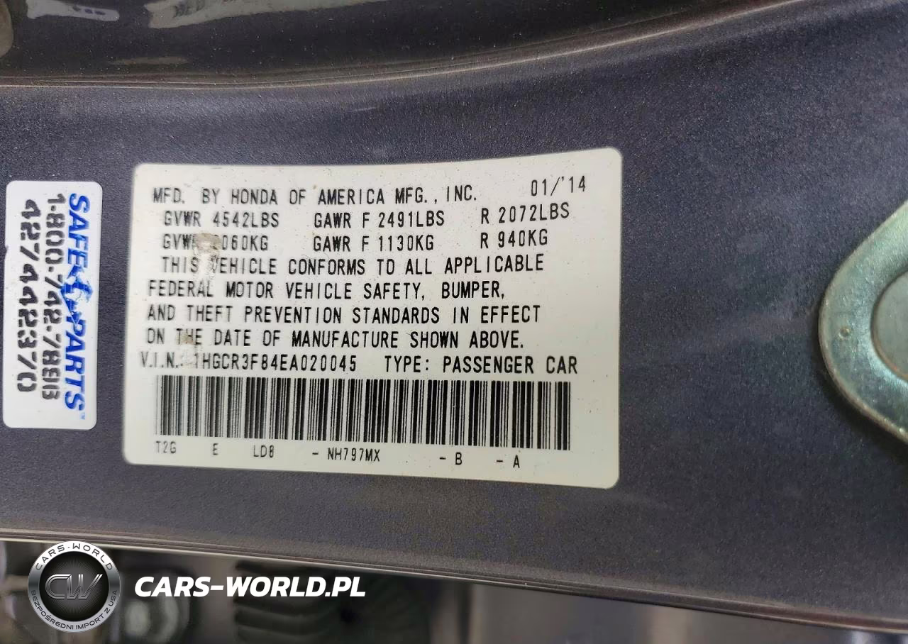 2014 Honda Accord Exl VIN:1HGCR3F84EA020045 - 12
