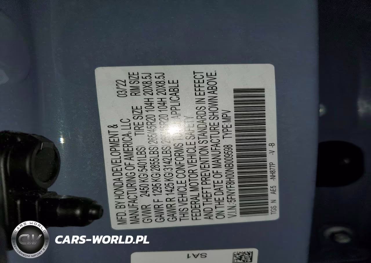 2022 Honda Passport Elite VIN:5FNYF8H00NB009598 - 14