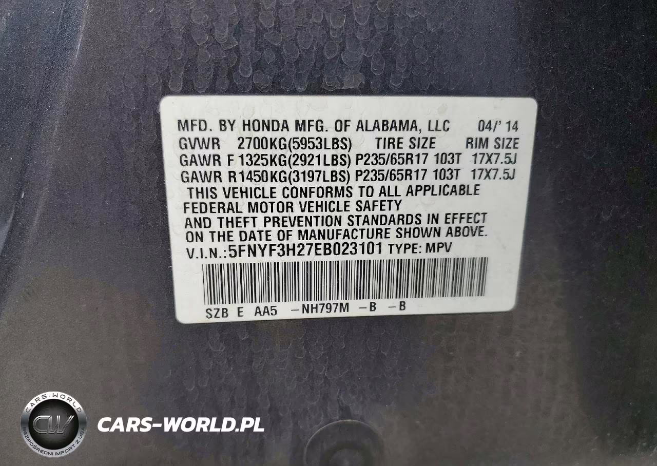 2014 Honda Pilot Lx VIN:5FNYF3H27EB023101 - 13