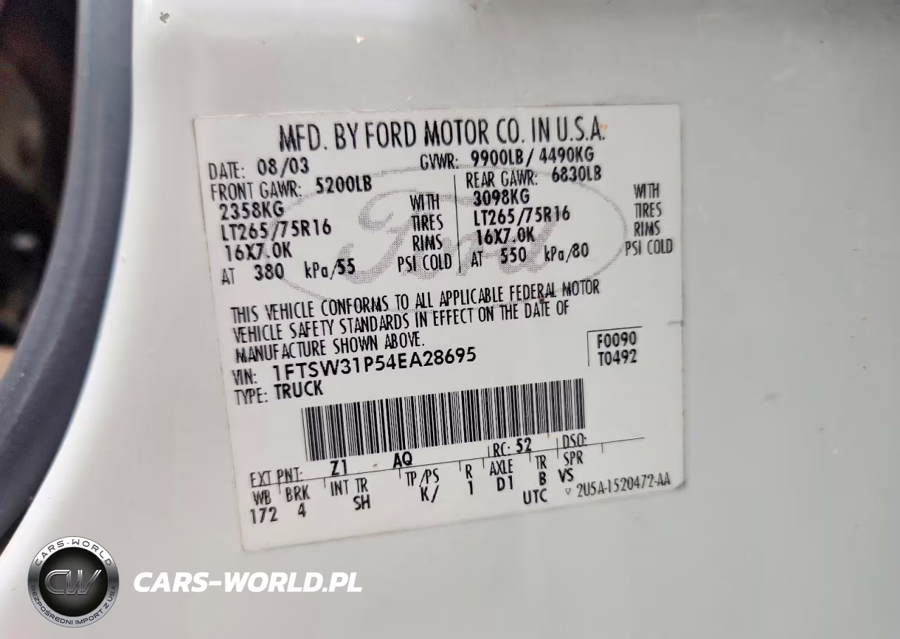 2004 Ford F350 Srw Super Duty VIN:1FTSW31P54EA28695 - 12