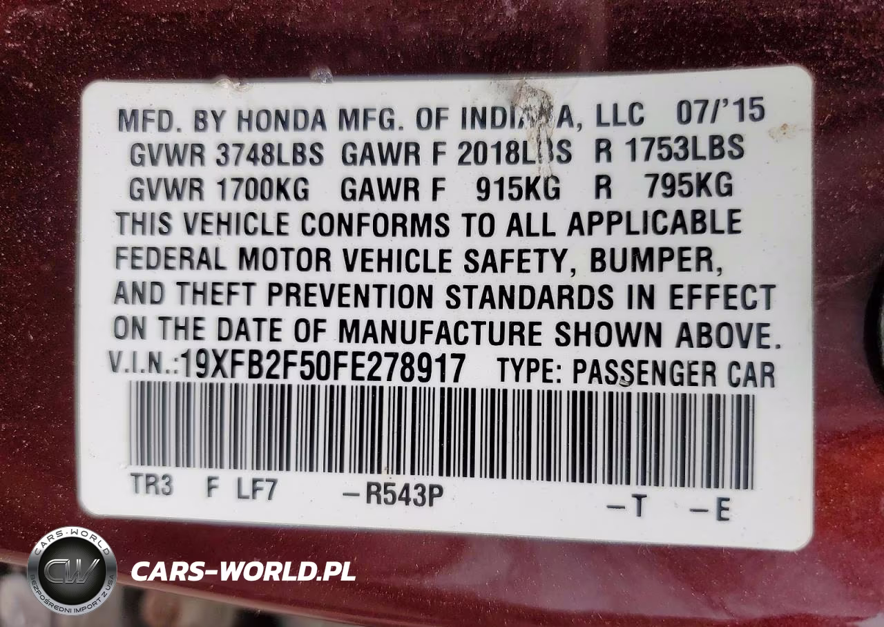 2015 Honda Civic Lx VIN:19XFB2F50FE278917 - 13