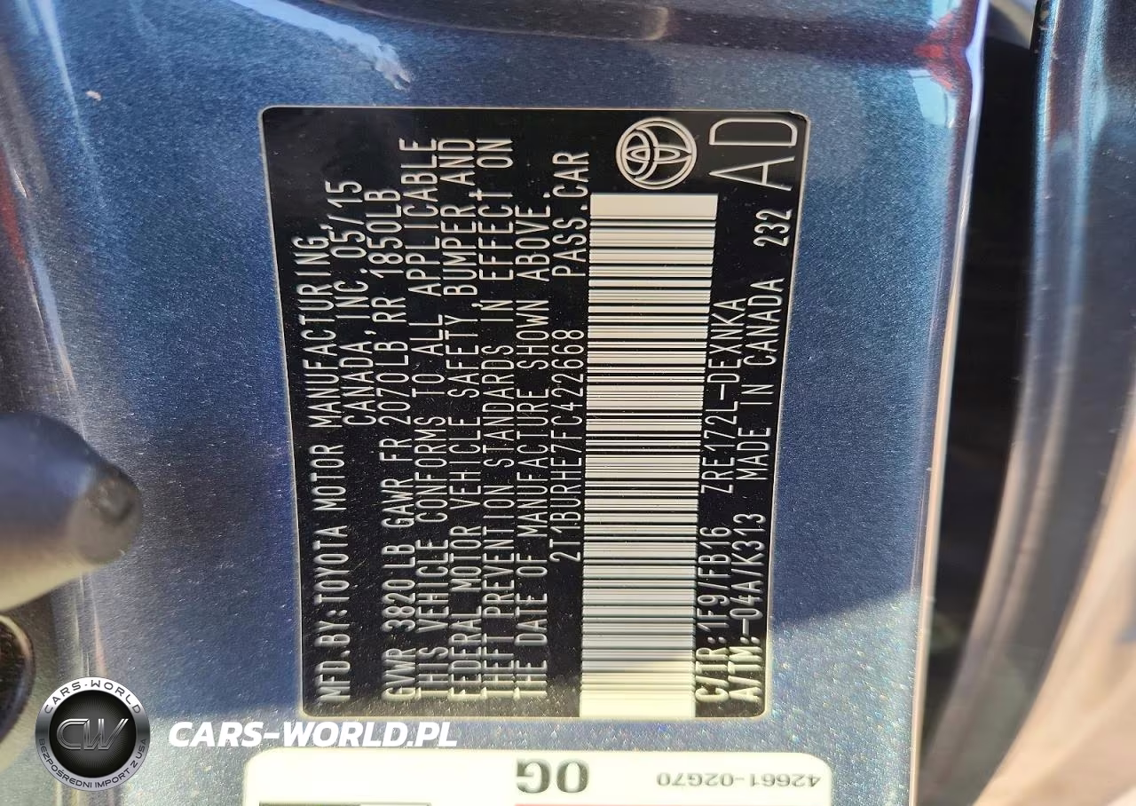 2015 Toyota Corolla Le VIN:2T1BURHE7FC422668 - 12