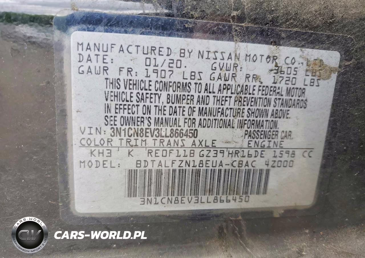 2020 Nissan Versa Sv VIN:3N1CN8EV3LL866450 - 12
