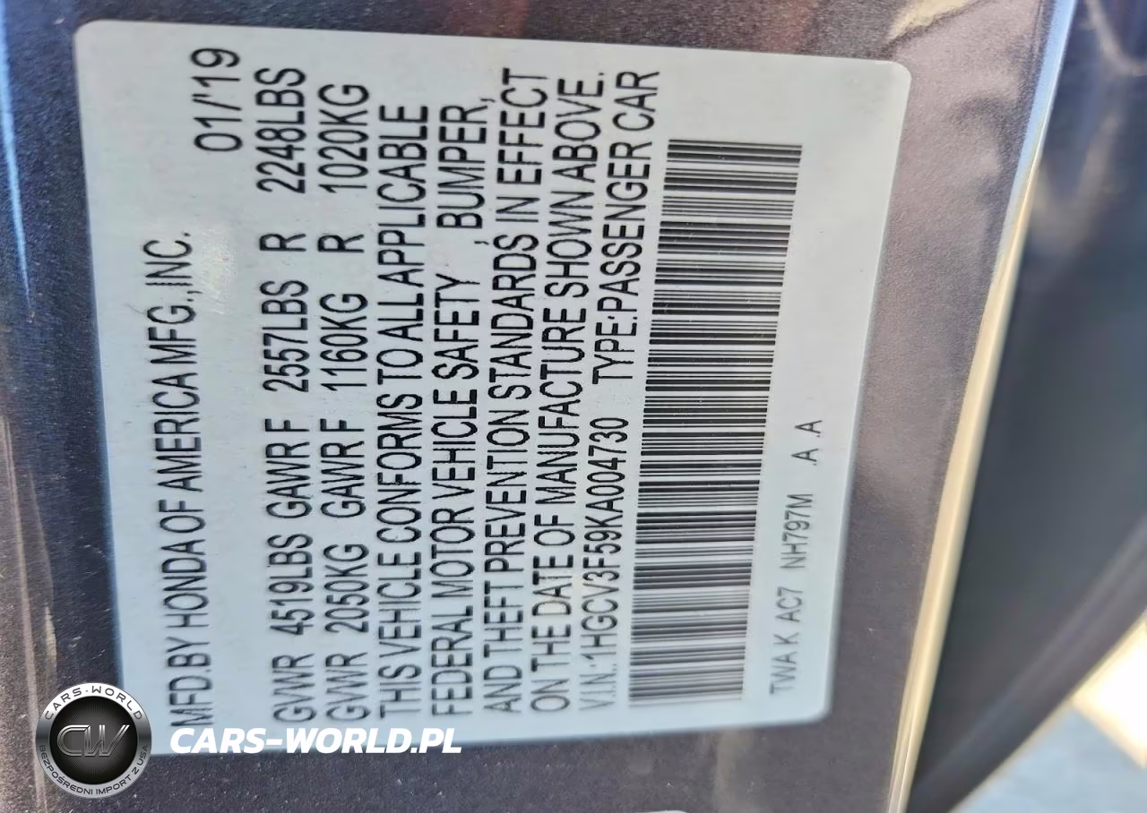2019 Honda Accord Hybrid Exl VIN:1HGCV3F59KA004730 - 13