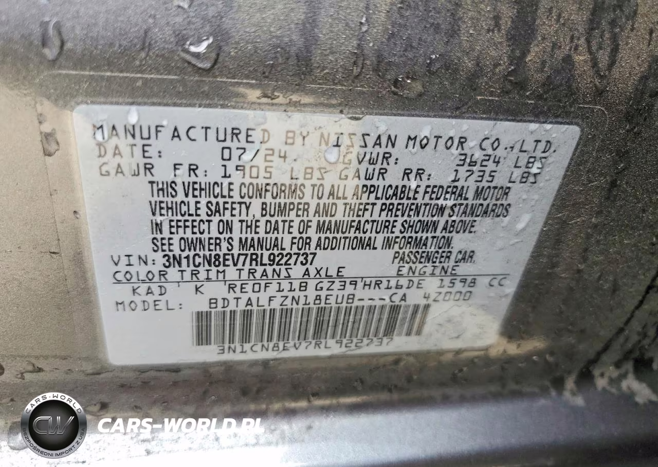 2024 Nissan Versa VIN:3N1CN8EV7RL922737 - 13