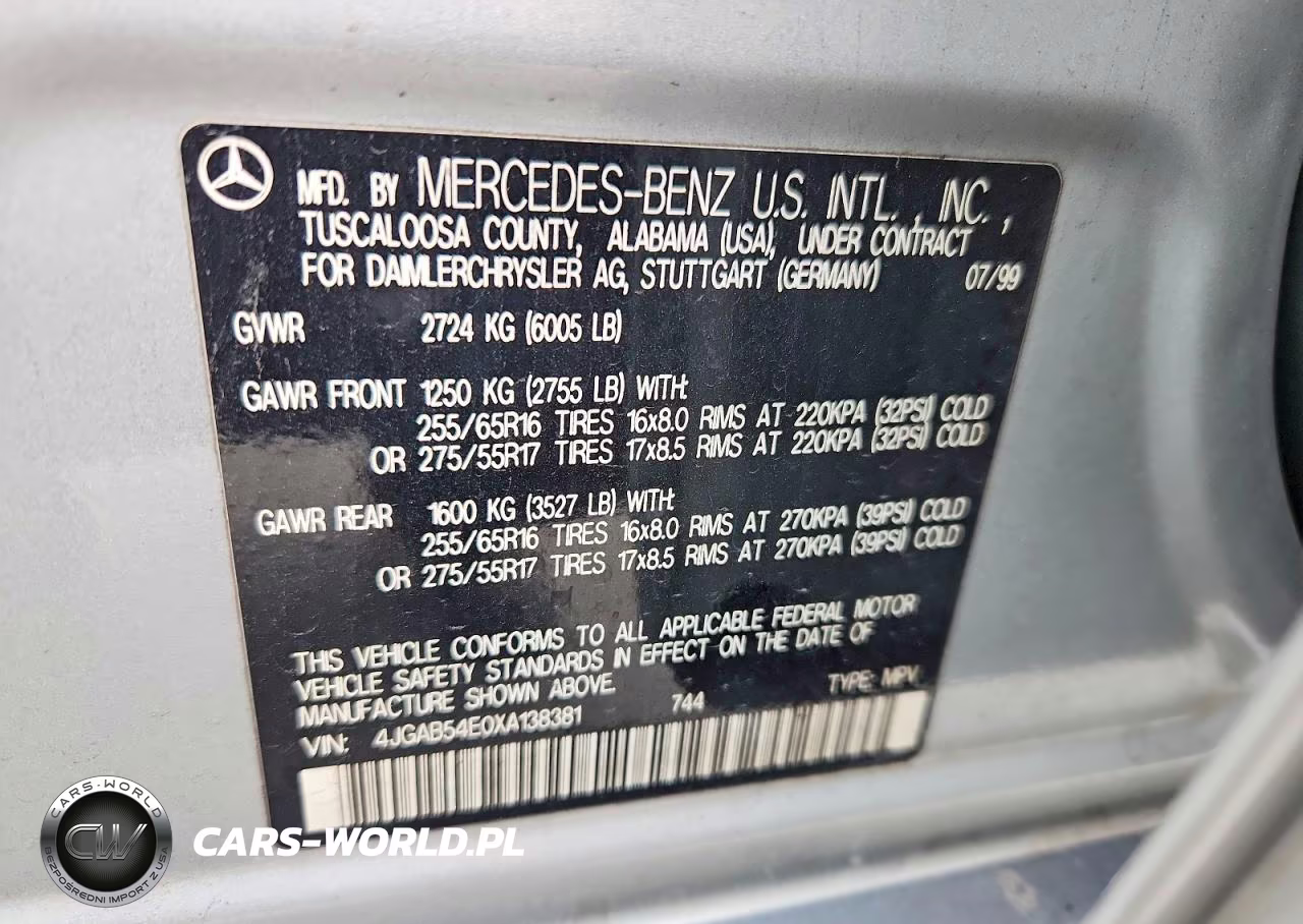 1999 Mercedes-Benz Ml 320 VIN:4JGAB54E0XA138381 - 12