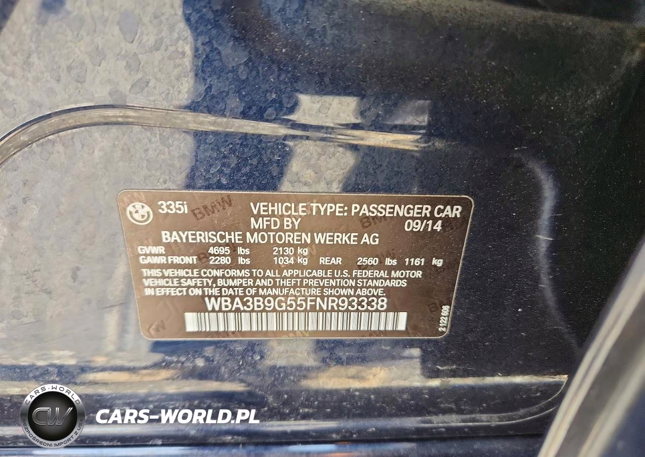2015 BMW 335 Xi VIN:WBA3B9G55FNR93338 - 12