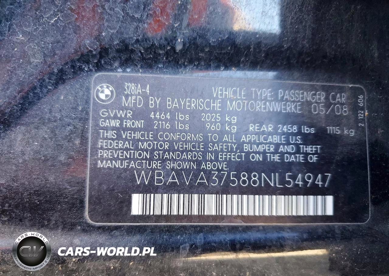 2008 BMW 328 I VIN:WBAVA37588NL54947 - 12