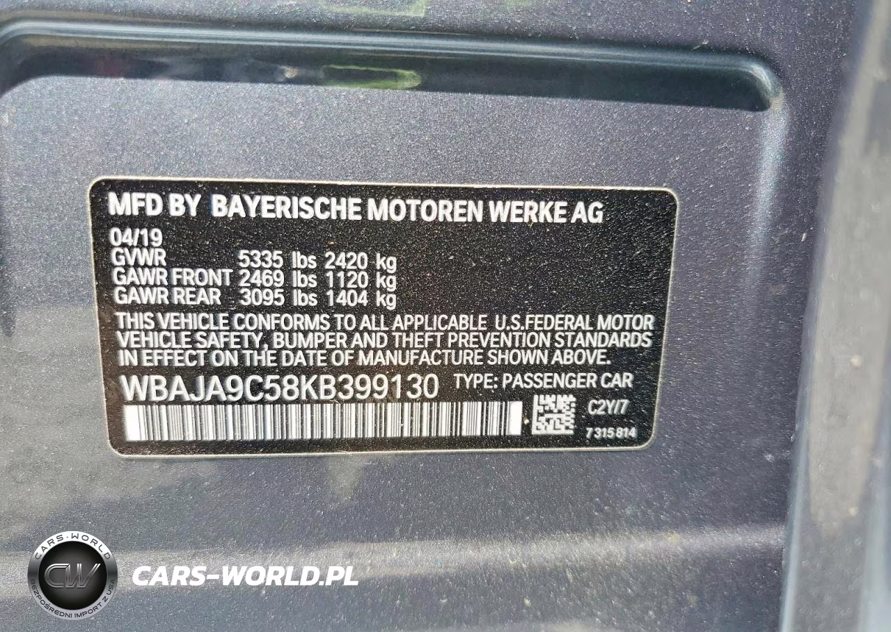 2019 BMW 530E VIN:WBAJA9C58KB399130 - 13