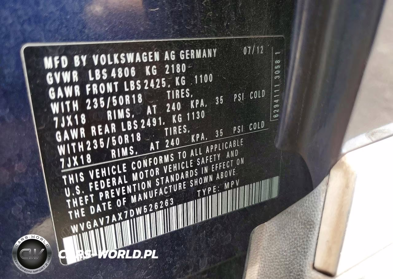 2013 Volkswagen Tiguan S VIN:WVGAV7AX7DW526263 - 13