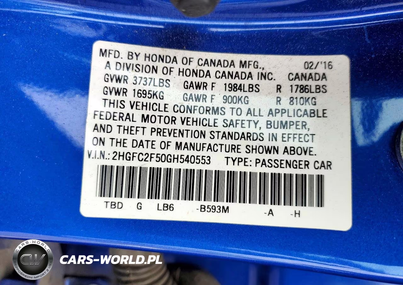 2016 Honda Civic Lx VIN:2HGFC2F50GH540553 - 12