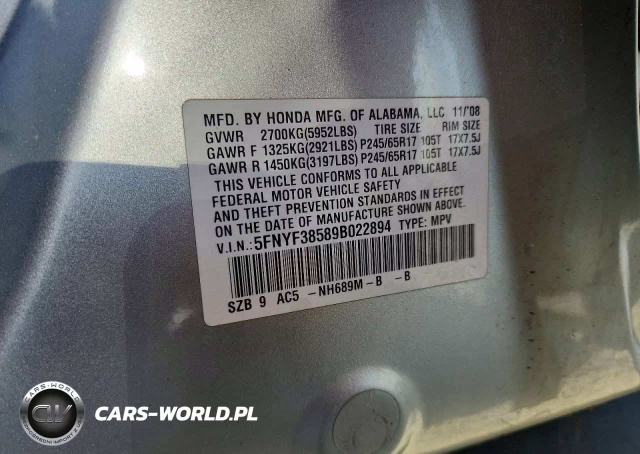 2009 Honda Pilot Exl VIN:5FNYF38589B022894 - 14