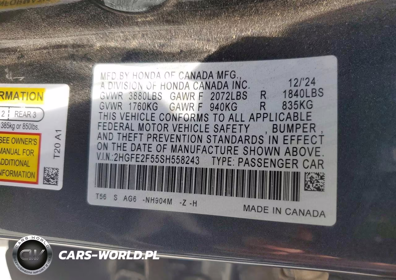2025 Honda Civic Sport VIN:2HGFE2F55SH558243 - 12