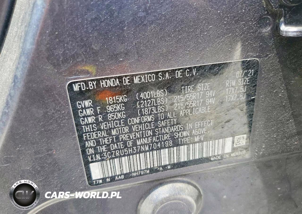 2022 Honda Hr-V Lx VIN:3CZRU5H37NM704198 - 12