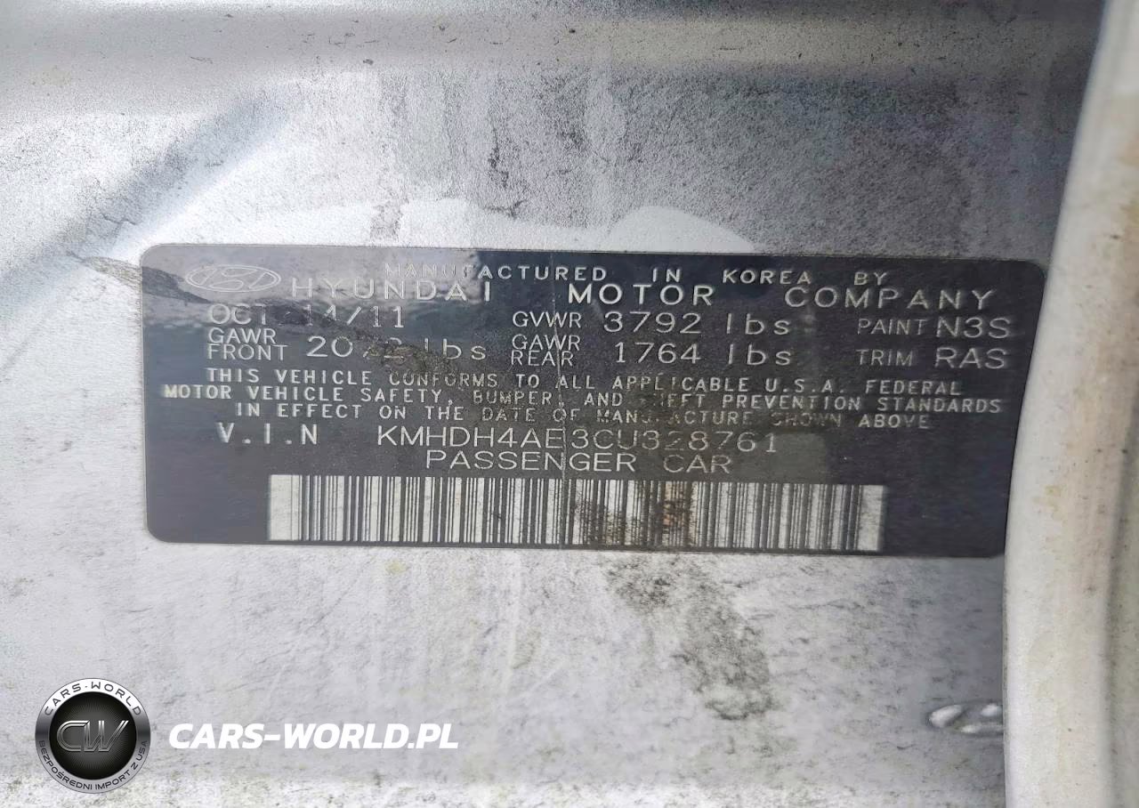 2012 Hyundai Elantra VIN:KMHDH4AE3CU328761 - 12