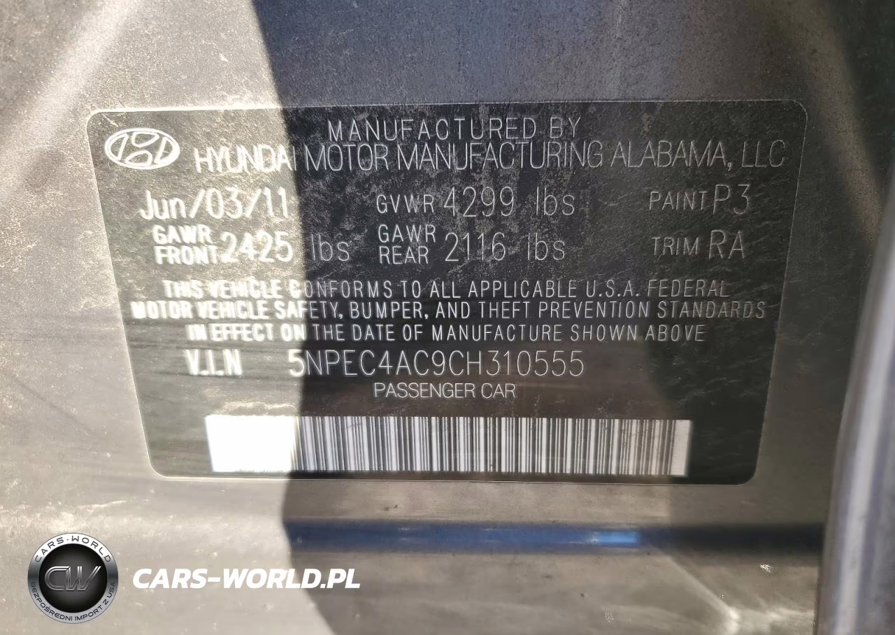 2012 Hyundai Sonata Se VIN:5NPEC4AC9CH310555 - 12