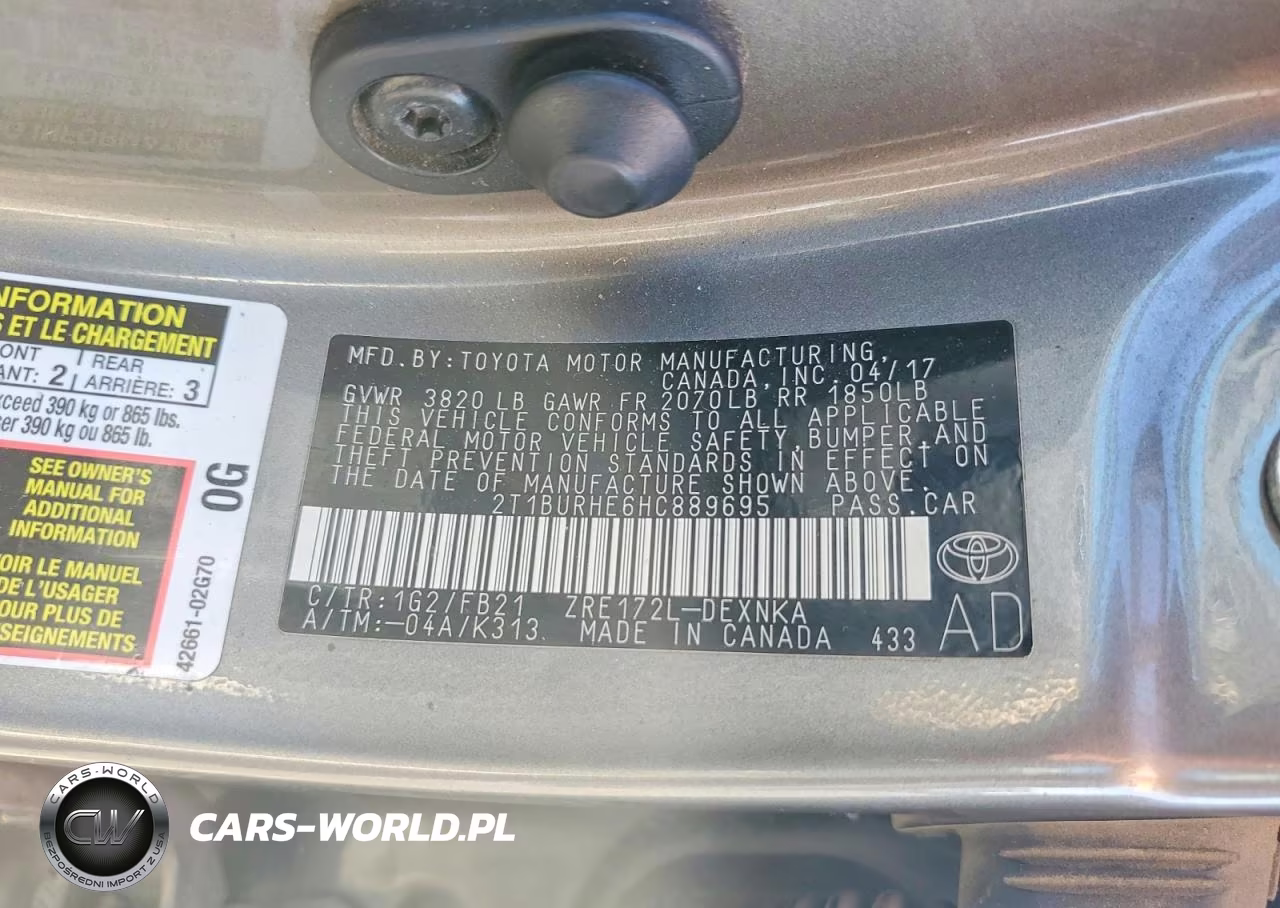 2017 Toyota Corolla Le VIN:2T1BURHE6HC889695 - 12