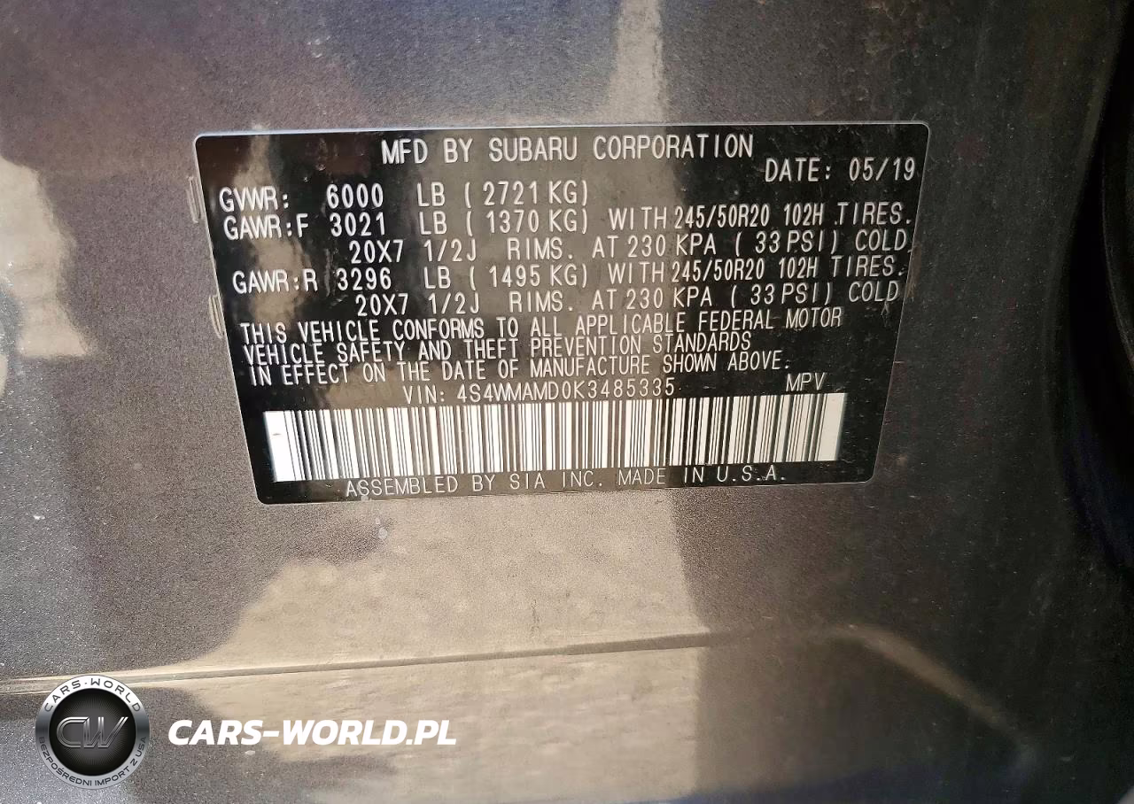 2019 Subaru Ascent Limited VIN:4S4WMAMD0K3485335 - 13