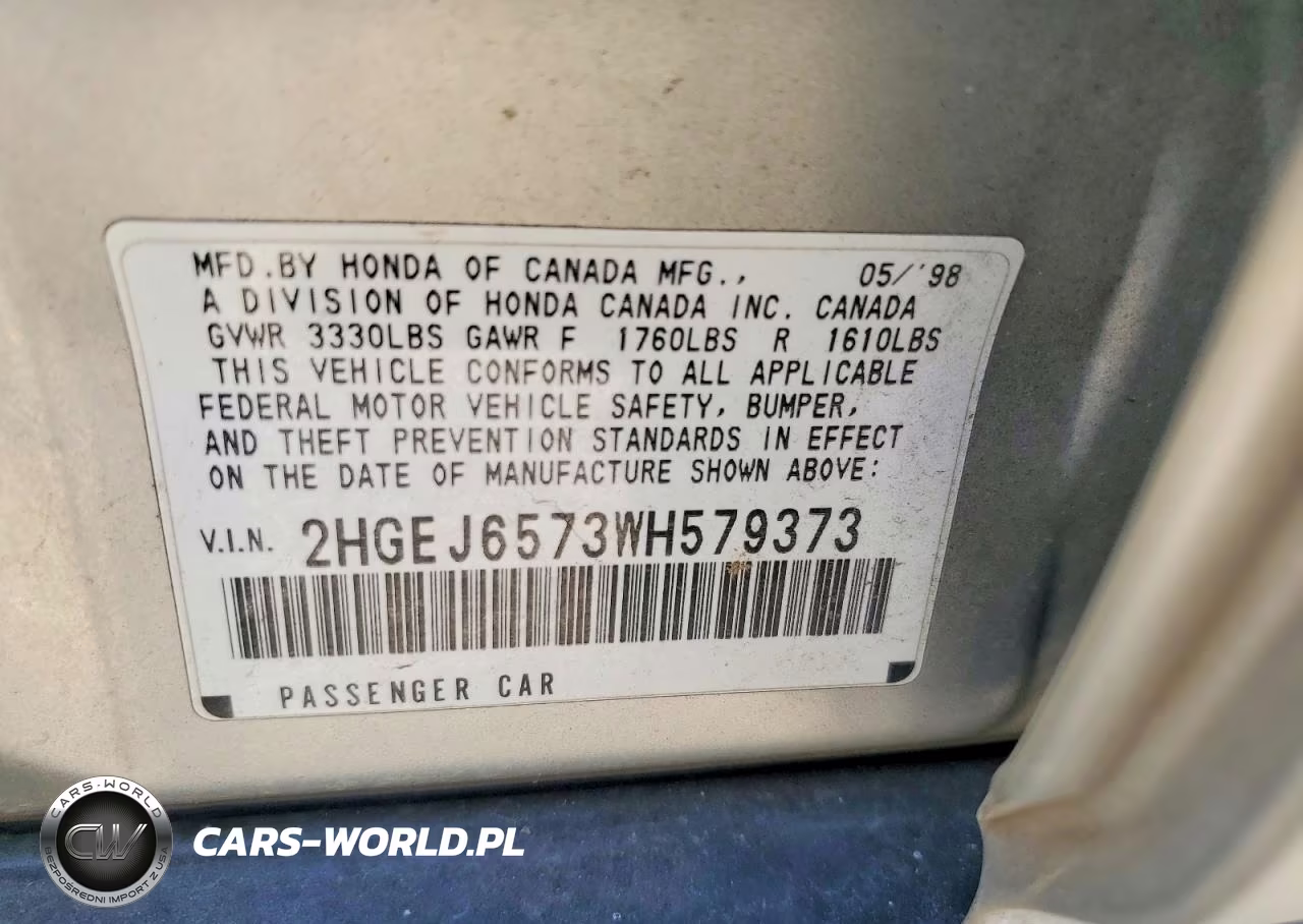 1998 Hond Civic VIN:2HGEJ6573WH579373 - 12