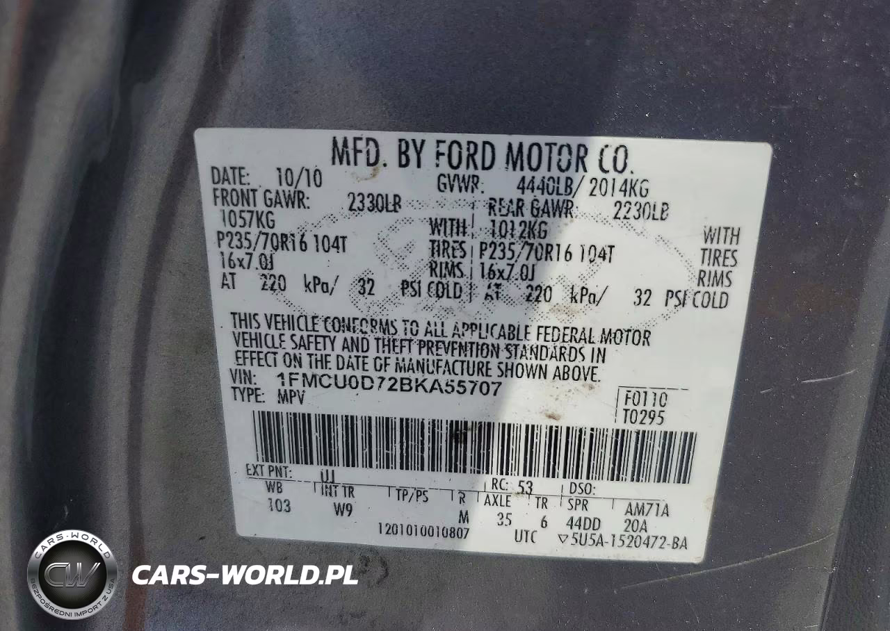 2011 Ford Escape Xlt VIN:1FMCU0D72BKA55707 - 12