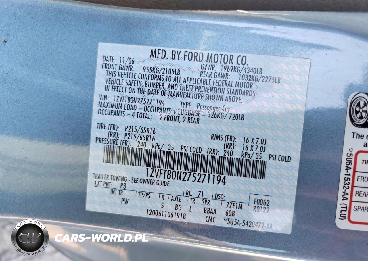 2007 Ford Mustang VIN:1ZVFT80N275271194 - 12