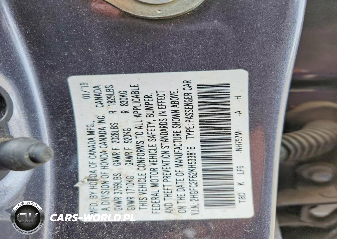 2019 Honda Civic Lx VIN:2HGFC2F62KH533816 - 12