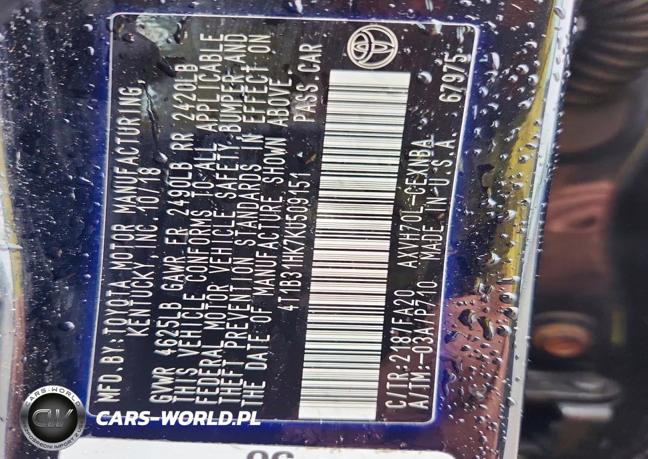 2019 Toyota Camry Le VIN:4T1B31HK7KU509151 - 12