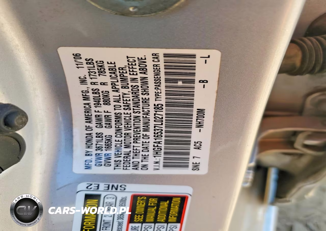 2007 Honda Civic Lx VIN:1HGFA16537L027185 - 13
