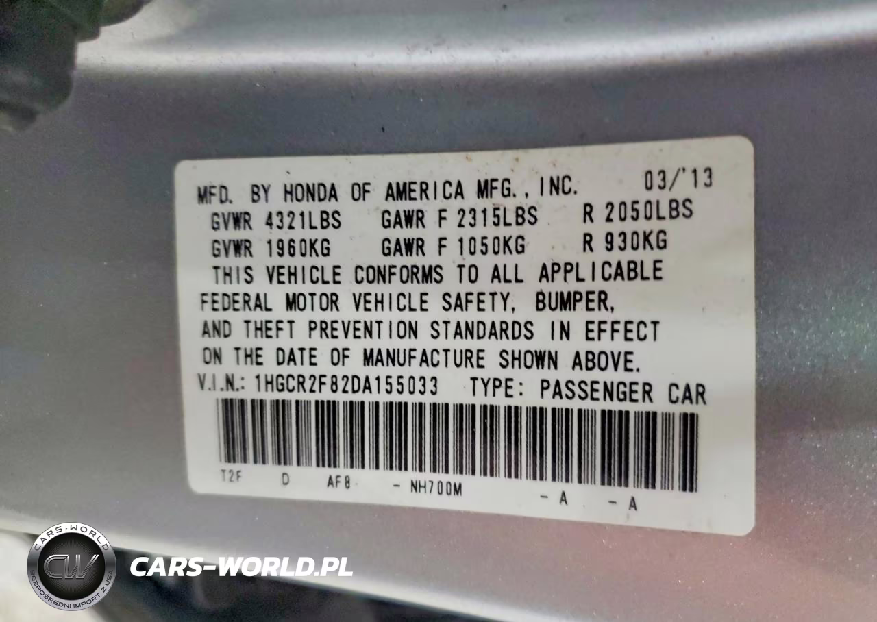 2013 Honda Accord Exl VIN:1HGCR2F82DA155033 - 12