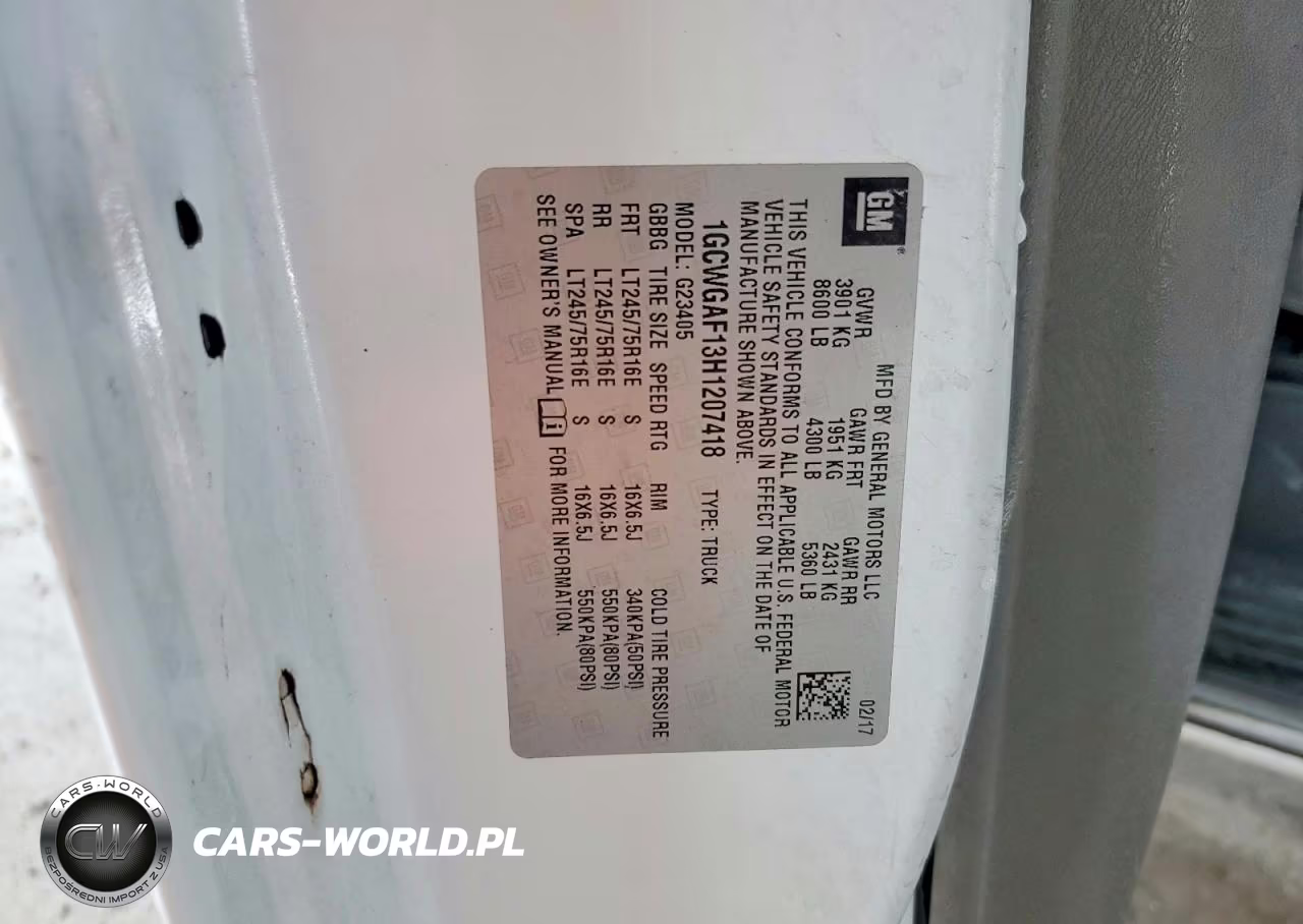2017 Chevrolet Express 2500 Cargo Delivery Van VIN:1GCWGAF13H1207418 - 13