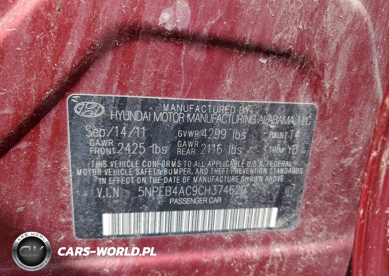 2012 Hyundai Sonata Gls VIN:5NPEB4AC9CH374629 - 12