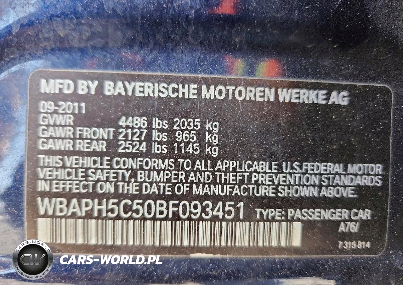 2011 BMW 328 I Sulev VIN:WBAPH5C50BF093451 - 12