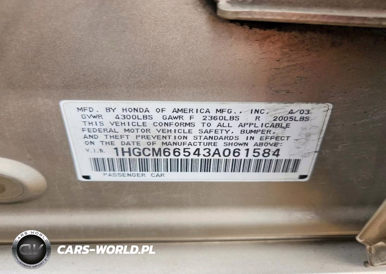 2003 Honda Accord Ex VIN:1HGCM66543A061584 - 12