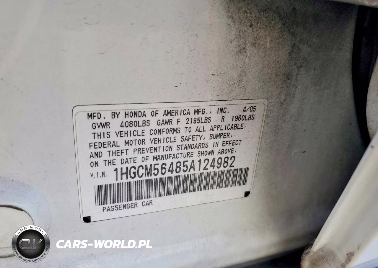 2005 Honda Accord Lx VIN:1HGCM56485A124982 - 12
