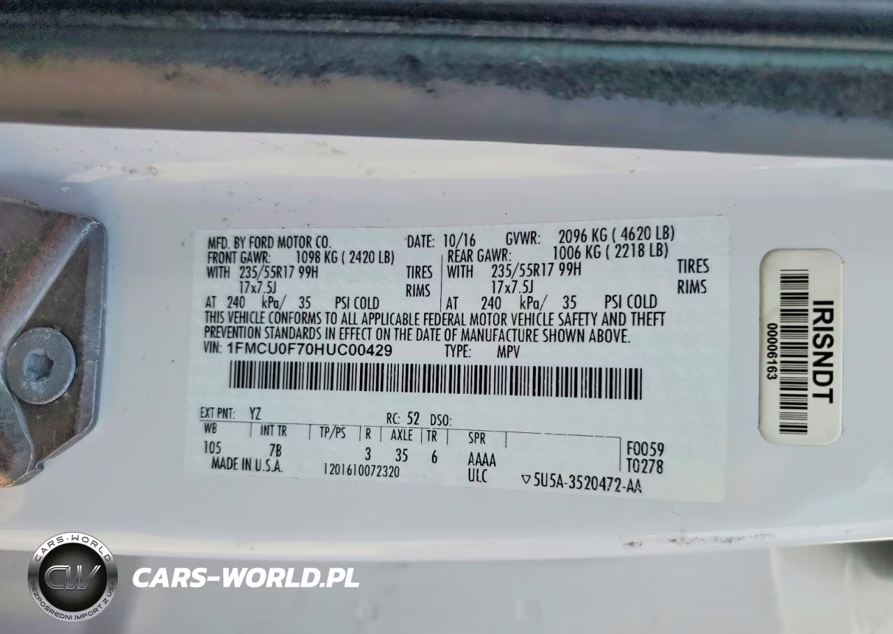 2017 Ford Escape S VIN:1FMCU0F70HUC00429 - 13
