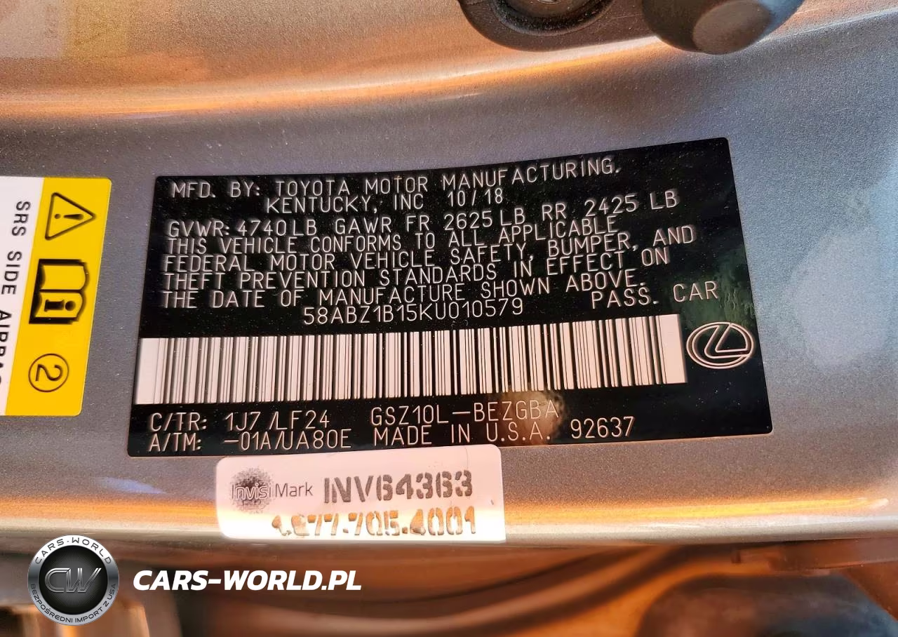 2019 Lexus Es 350 VIN:58ABZ1B15KU010579 - 12