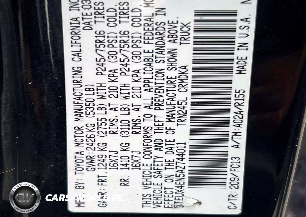 2010 Toyota Tacoma Access Cab VIN:5TEUX4EN5AZ744011 - 11