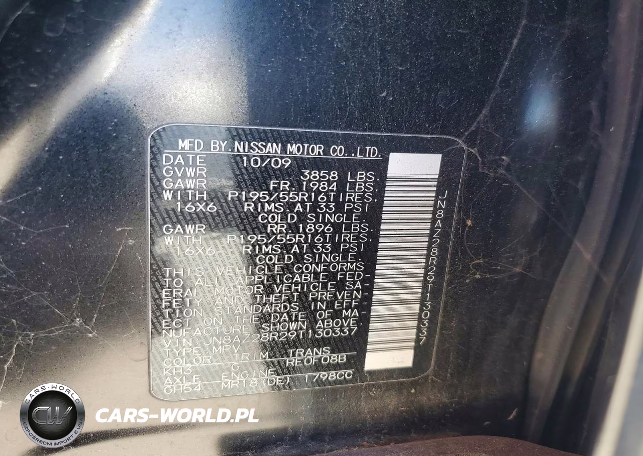 2009 Nissan Cube 1.8 VIN:JN8AZ28R29T130337 - 12